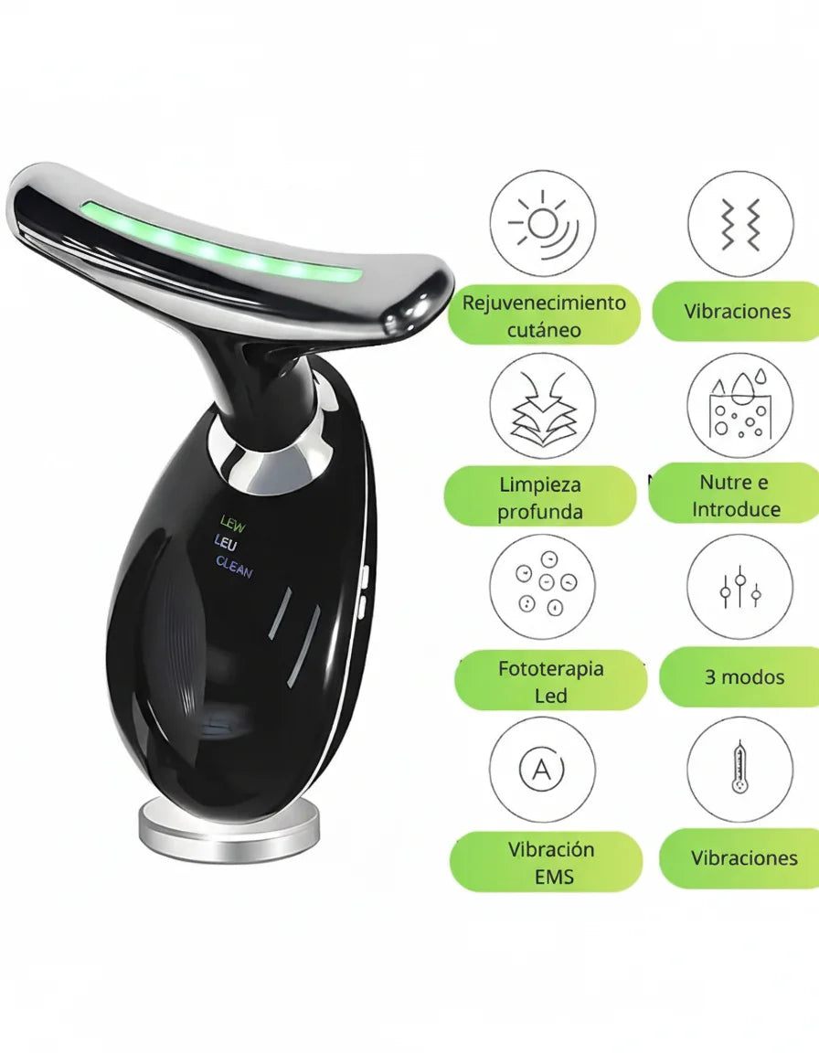 ✨ Masajeador de cara y cuello - Luz Led y Vibración EMS de Alta Frecuencia