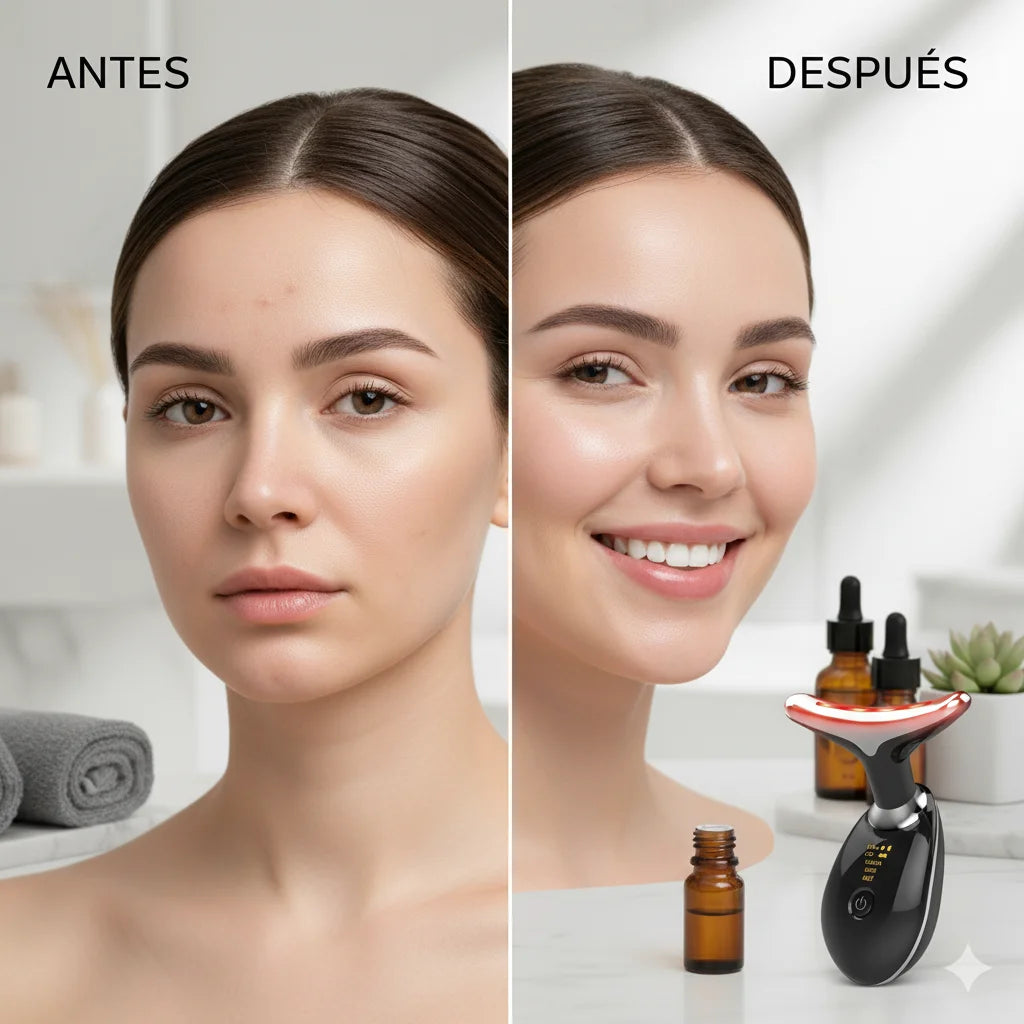 ✨ Masajeador de cara y cuello - Luz Led y Vibración EMS de Alta Frecuencia