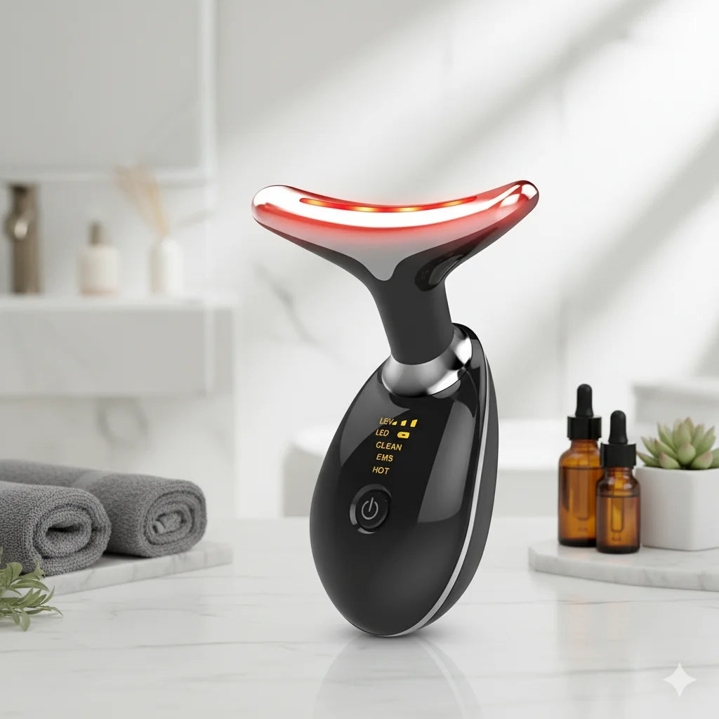 ✨ Masajeador de cara y cuello - Luz Led y Vibración EMS de Alta Frecuencia