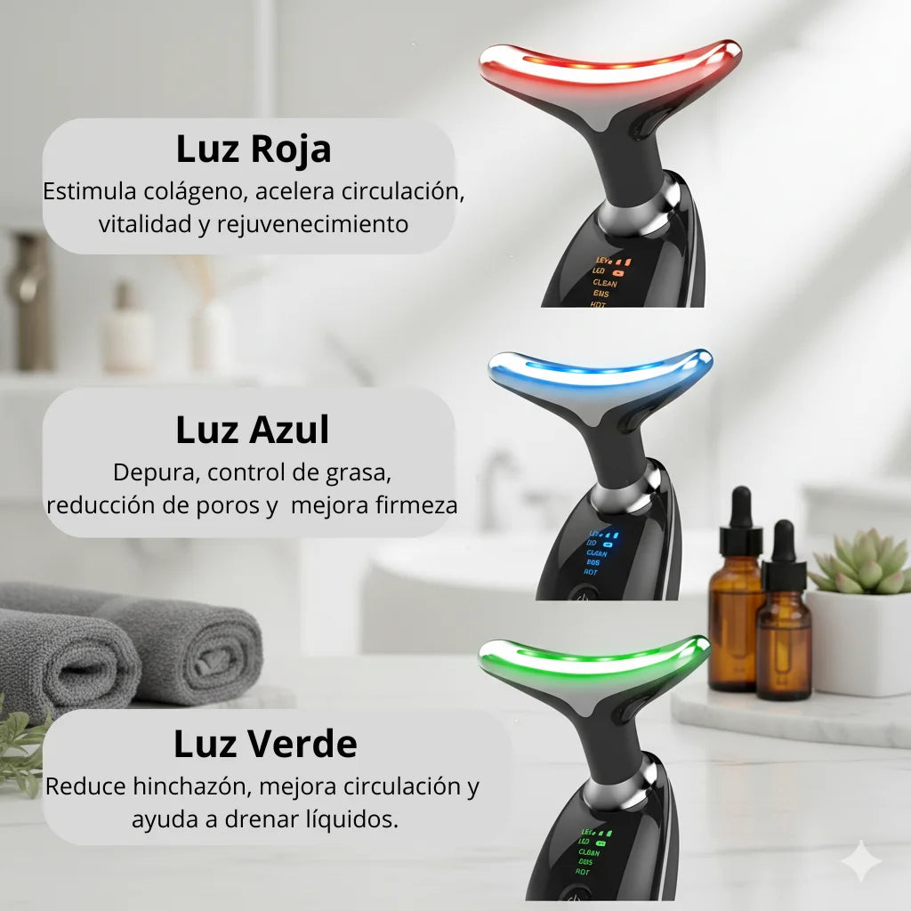 ✨ Masajeador de cara y cuello - Luz Led y Vibración EMS de Alta Frecuencia