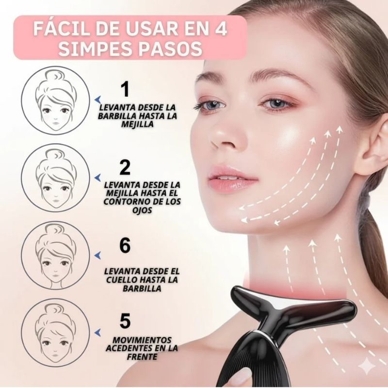 ✨ Masajeador de cara y cuello - Luz Led y Vibración EMS de Alta Frecuencia